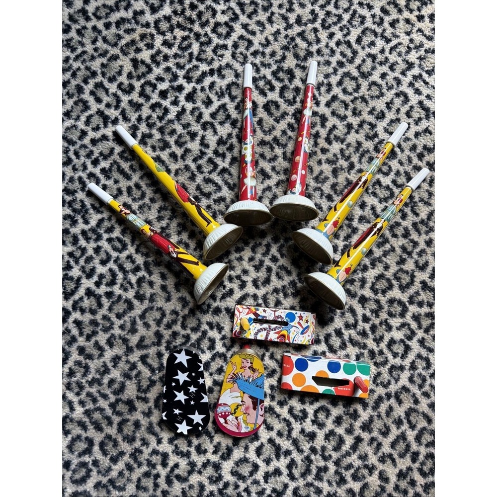 Lot Of 10 Assorted 1950s/60s Tin Litho Noise Makers & Horns/ US Toy Company/ VTG